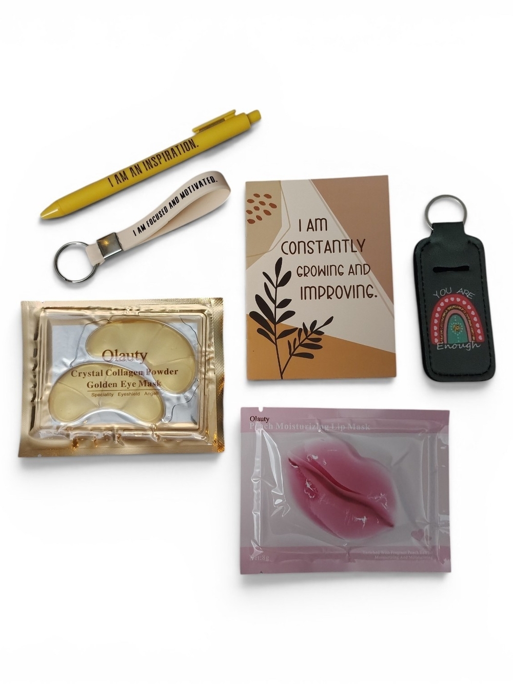 Positive Affirmations Womens Gift Set Bundle - Lip Mask Eye Mask Pen Notebook